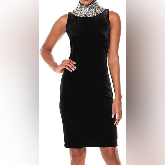 S.L. Fashions Dresses & Skirts - S.L. Fashions Women's Beaded High Neck Black Dress
